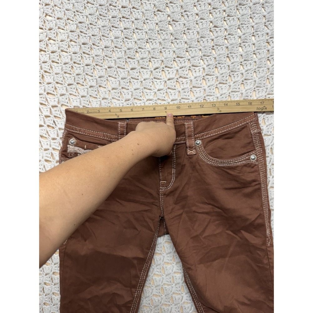 Rock Revival Roselle Jeans Women Sz 30 Fits W32L29 Brown Ankle Skinny Embroidery - Picture 7 of 11